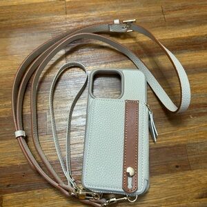 Stylish Beige and Brown Phone Case with Strap